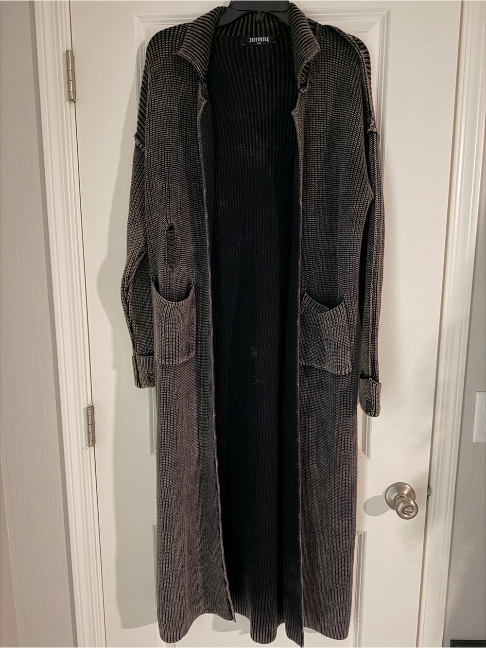 Disturbia Allison Distressed Knit Longline Cardigan